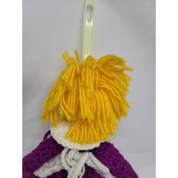 Doll  Handmade Crochet Duster Cover Purple Yarn Soft Face 14" Cottage Core - Picture 11 of 16
